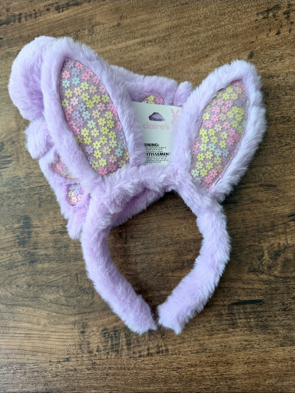 Claire's Pastel Lilac Bunny Ear Headband with Floral Inner Ears